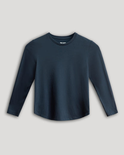 Boys' Navy Classic Long Sleeve Curved Hem Crew