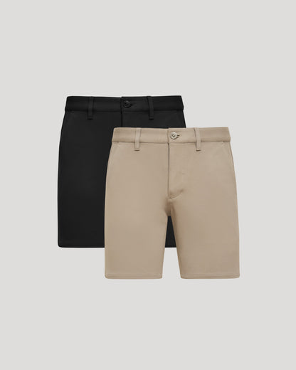 7" Black & Khaki Chino Shorts 2-Pack