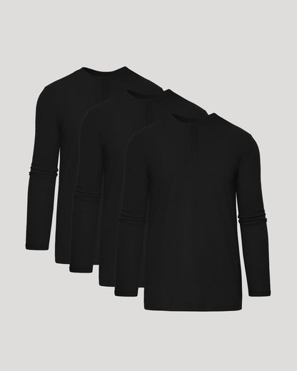 All Black Tall Classic Long Sleeve Henley 3-Pack
