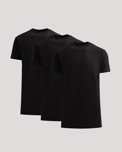 All Black Tall Heavyweight Pocket Crew Neck 3-Pack