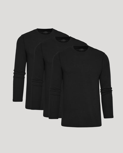 Black Waffle Long Sleeve Crew Neck 3-Pack
