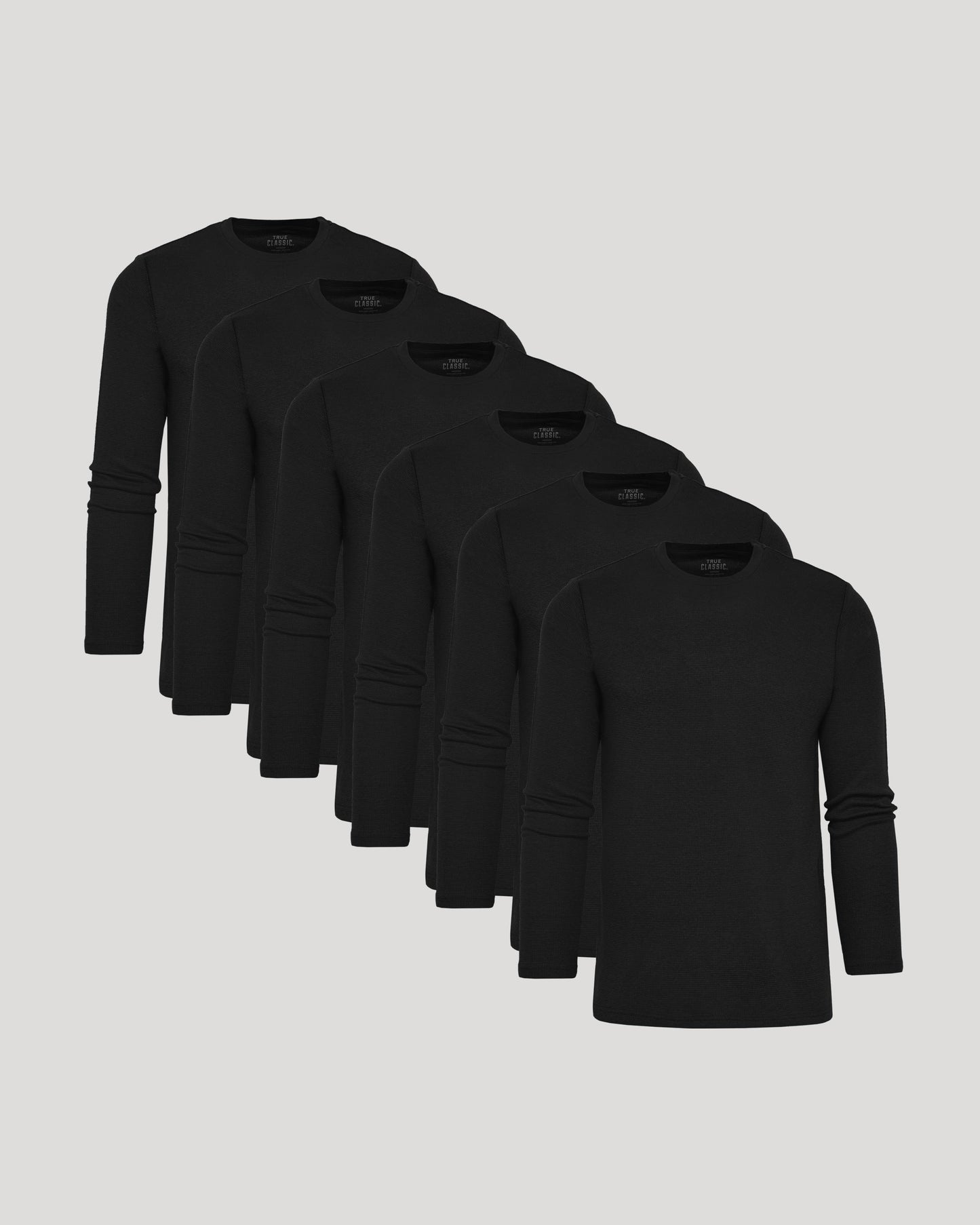 Black Waffle Long Sleeve Crew Neck 6-Pack