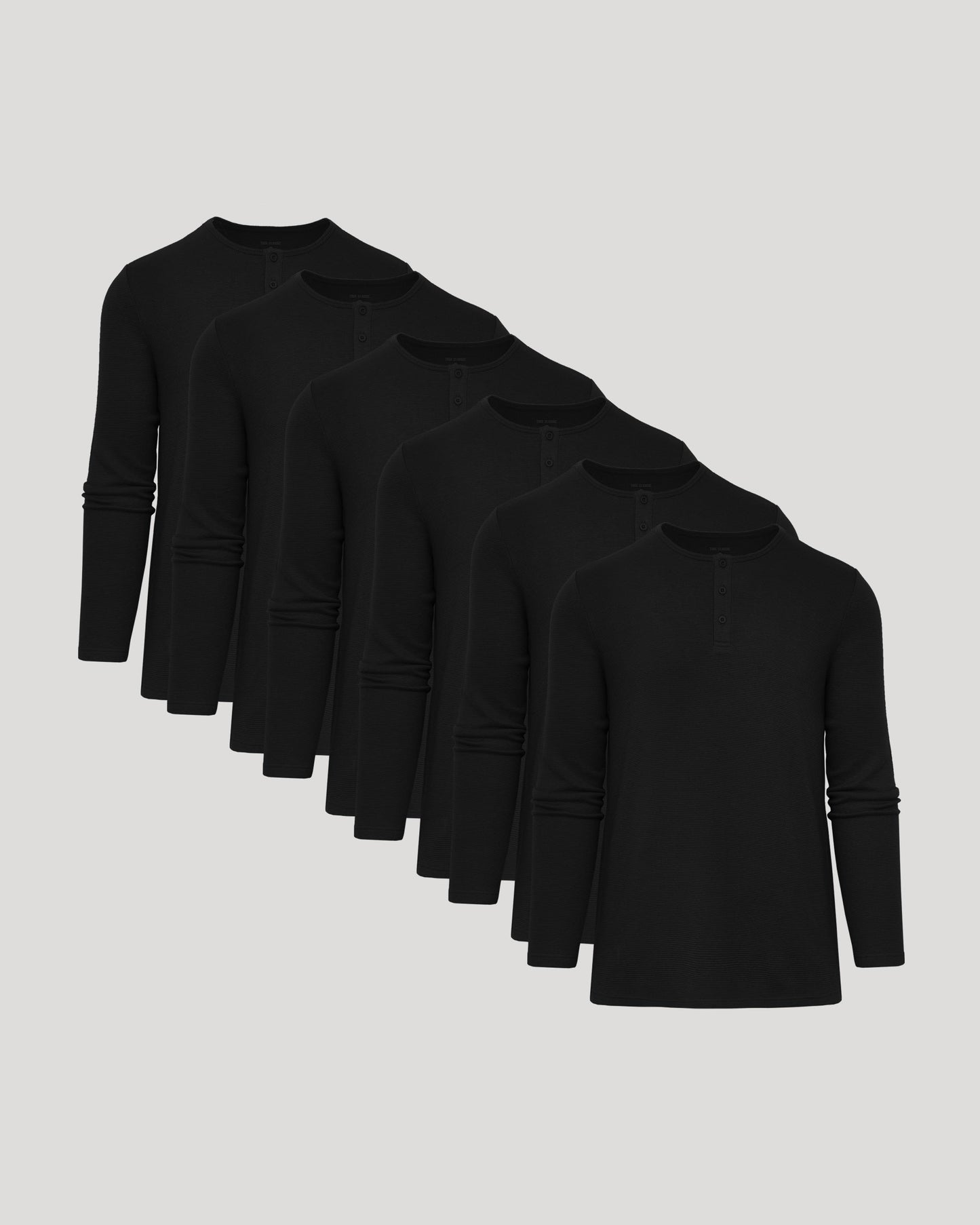 Black Waffle Long Sleeve Henley 6-Pack