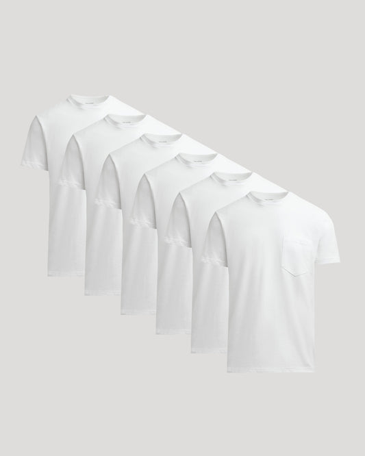 All White Heavyweight Pocket Crew Neck 6-Pack