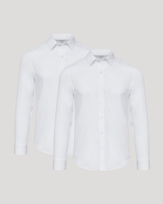 All White Long Sleeve Performance Dress Shirt 2-Pack