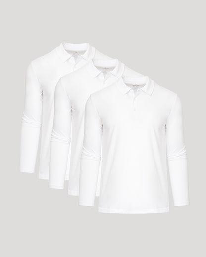 White Classic Long Sleeve Polo 3-Pack