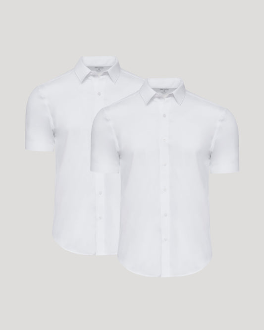 All White Short Sleeve Performance Dress Shirt 2-Pack