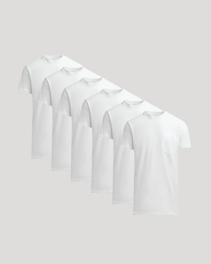 All White Tall Heavyweight Pocket Crew Neck 6-Pack