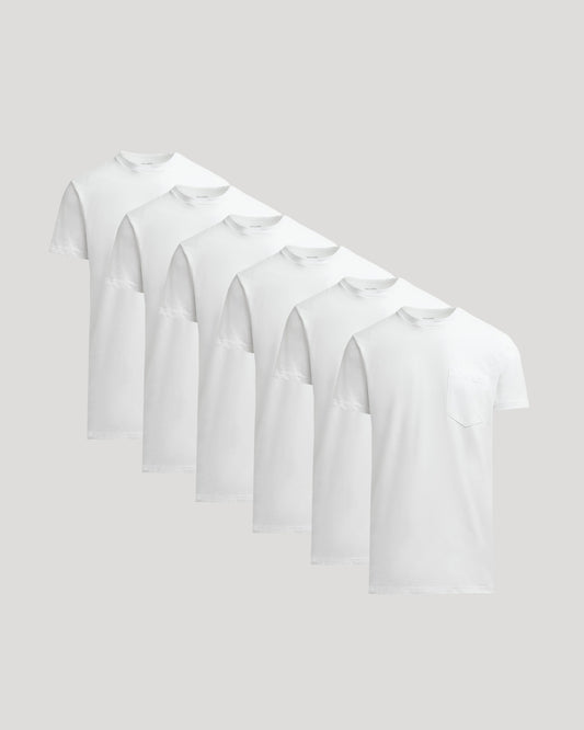 All White Tall Heavyweight Pocket Crew Neck 6-Pack