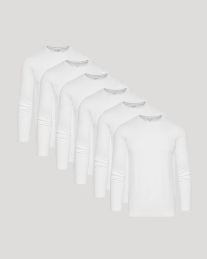 White Waffle Long Sleeve Crew Neck 6-Pack