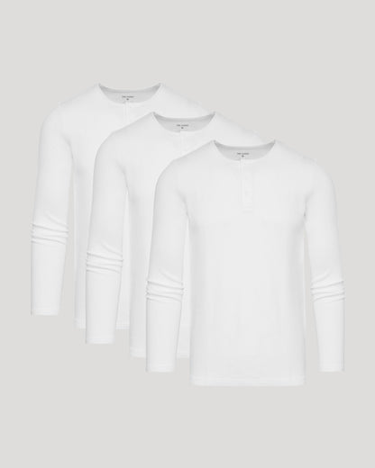 White Waffle Long Sleeve Henley 3-Pack