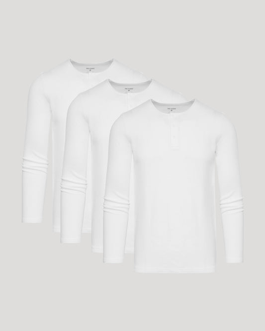 White Waffle Long Sleeve Henley 3-Pack