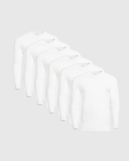 White Classic Long Sleeve Crew Neck 6-Pack