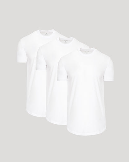 All White Short Sleeve Tall Curved Hem Crew 3-Pack