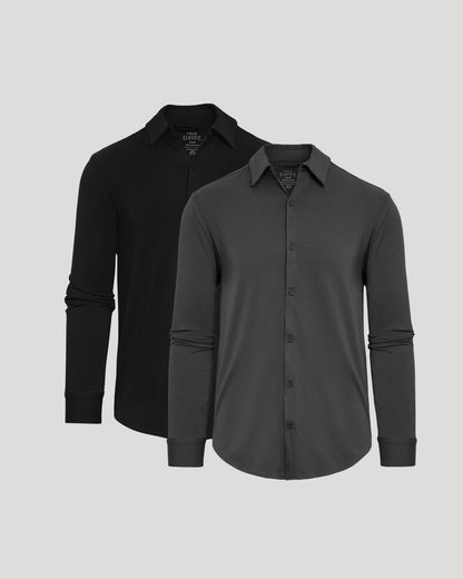 Black & Carbon Long Sleeve Knit Shirt 2-Pack