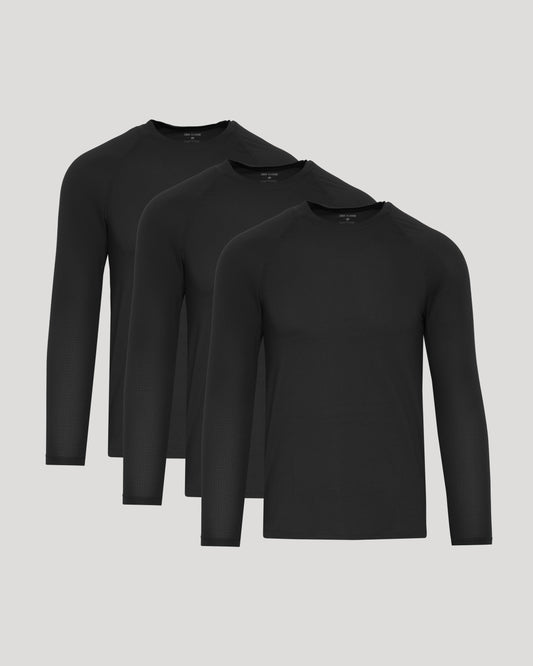 Black Long Sleeve Active Mesh Crew 3-Pack