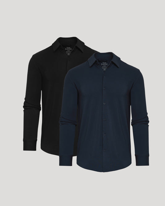 Black & Navy Long Sleeve Knit Shirt 2-Pack