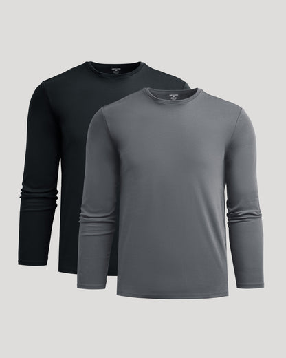 Black & Carbon Premium Pima Long Sleeve Crew 2-Pack