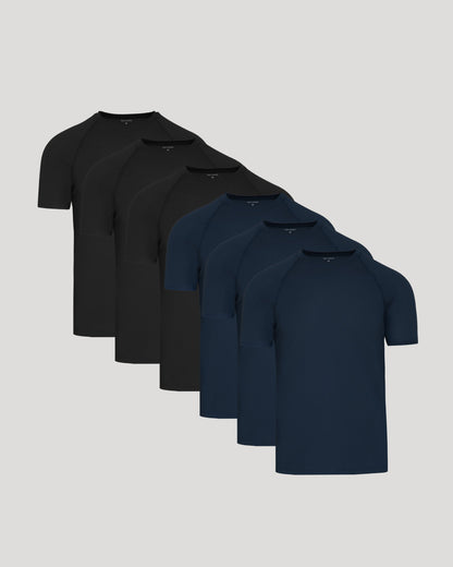 Black & Navy Active Mesh Crew 6-Pack