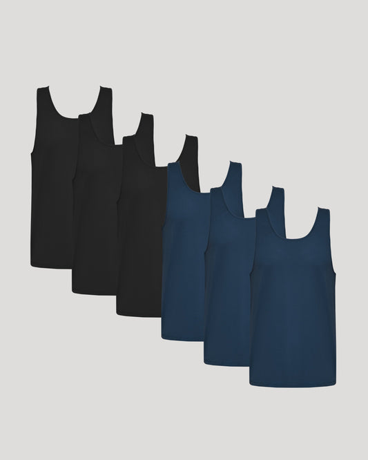 Black & Navy Active Mesh Tank 6-Pack