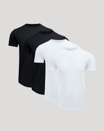 Black & White Premium Pima Crew Curved Hem 4-Pack
