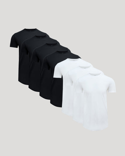 Black & White Tall Premium Pima Crew Curved Hem 7-Pack