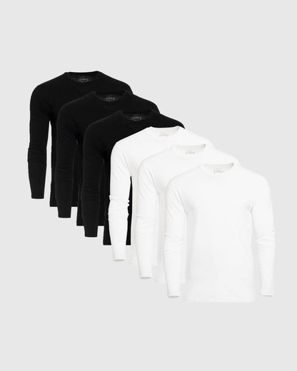 Black & White Classic Long Sleeve Crew Neck 6-Pack