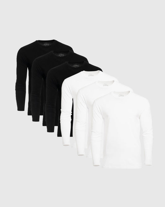 Black & White Classic Long Sleeve Crew Neck 6-Pack