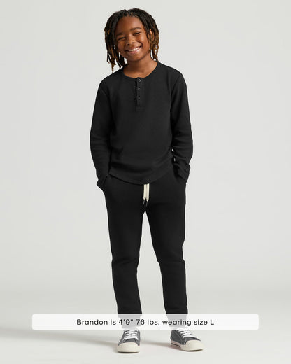 Boys' All Black Waffle Long Sleeve Henley 3-Pack