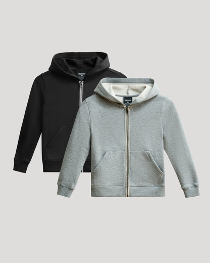 Boys' Black & Medium Heather Gray Fleece Zip Hoodie 2-Pack