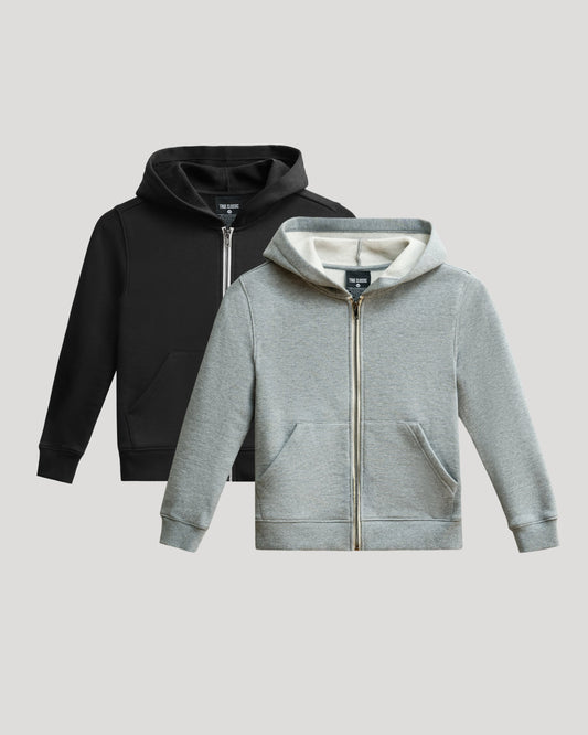 Boys' Black & Medium Heather Gray Fleece Zip Hoodie 2-Pack