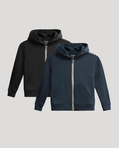 Boys' Black & Navy Fleece Zip Hoodie 2-Pack