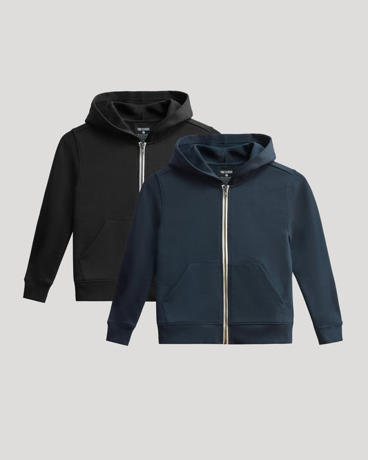 Boys' Black & Navy Fleece Zip Hoodie 2-Pack