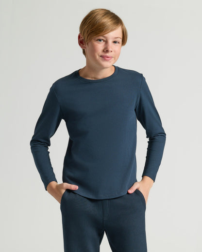 Boys' Classic Long Sleeve Curved Hem Crew Neck 6-Pack