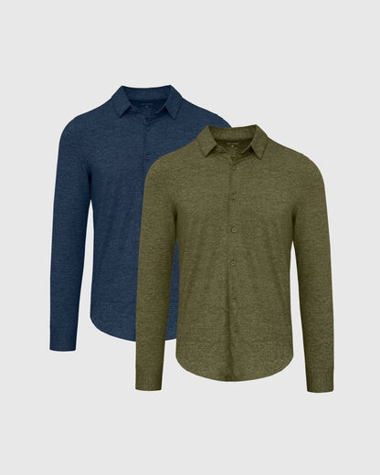 Dark Heather Navy and Dark Heather Military Green Do-It-All Comfort Shirt 2-Pack