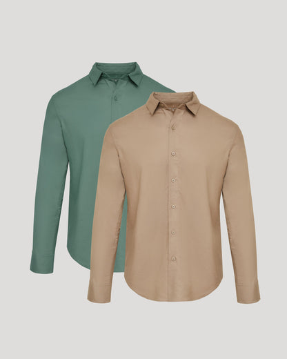 Dusty Taupe & Moss Long Sleeve Linen Shirt 2-Pack