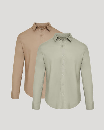 Dusty Taupe & Mossy Oak Long Sleeve Linen Shirt 2-Pack