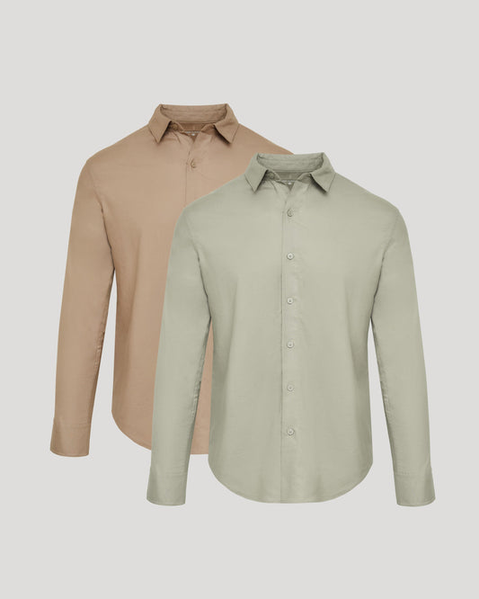 Dusty Taupe & Mossy Oak Long Sleeve Linen Shirt 2-Pack