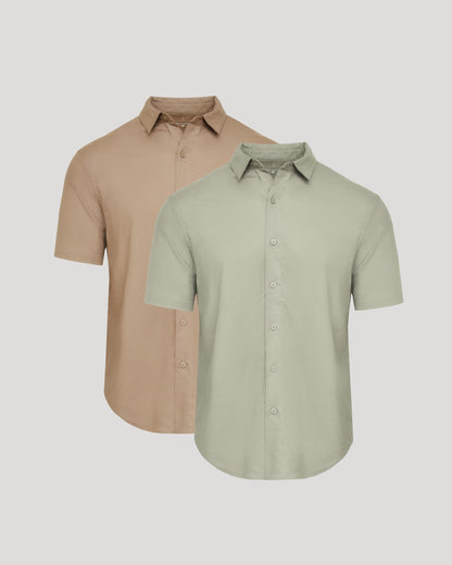 Dusty Taupe and Moss Oak Short Sleeve Linen Shirt 2-Pack