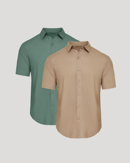 Dusty Taupe and Moss Short Sleeve Linen Shirt 2-Pack