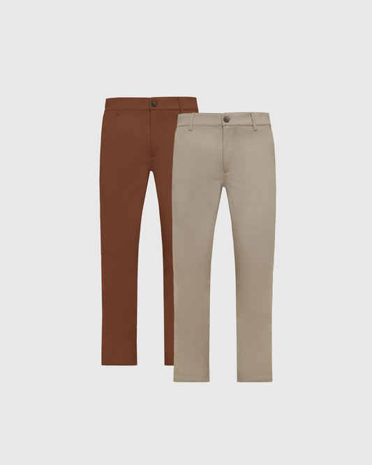 Khaki Suede Brown Slim Comfort Knit Chino 2-Pack