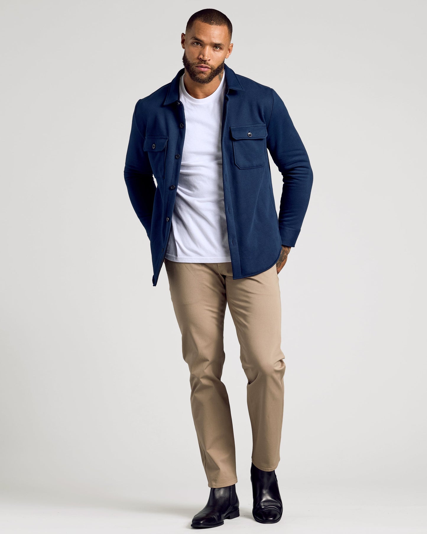 Navy Fleece Shirt Jacket