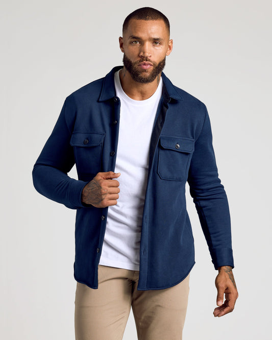 Navy Fleece Shirt Jacket