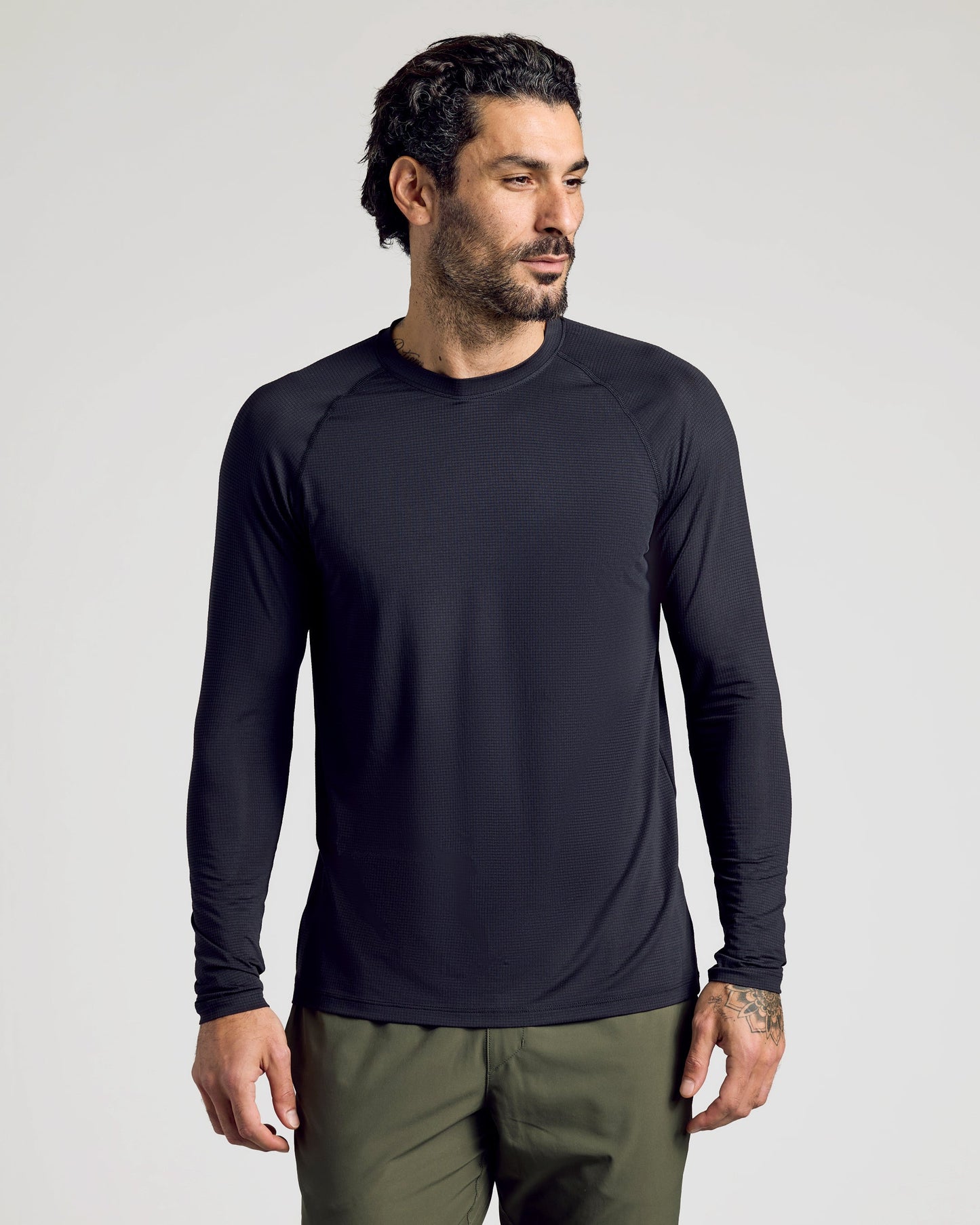 Black Long Sleeve Active Mesh Crew