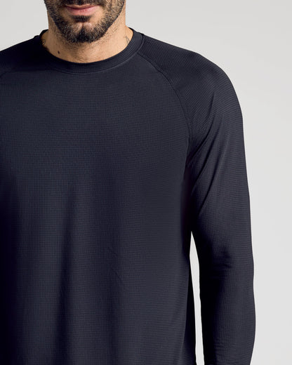 Black Long Sleeve Active Mesh Crew
