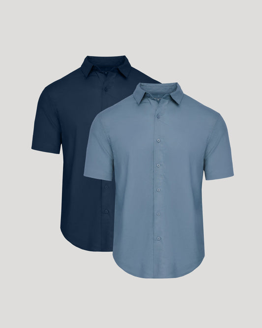Navy & Fiord Short Sleeve Linen Shirt 2-Pack