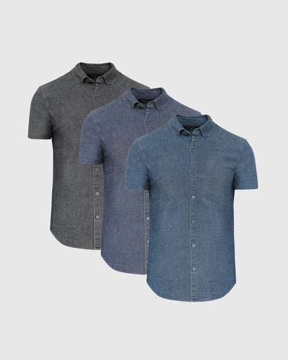 Short Sleeve Stretch Chambray Shirt 3-Pack