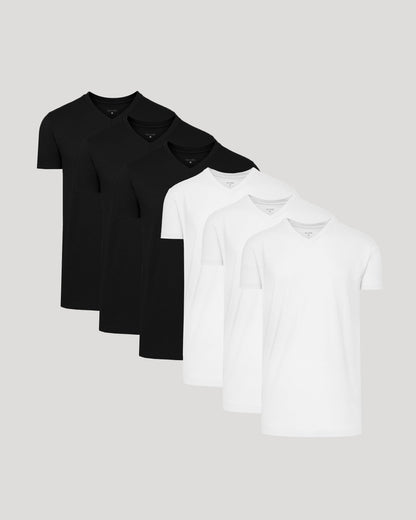 Black & White Short Sleeve Tall Classic V-Neck 6-Pack