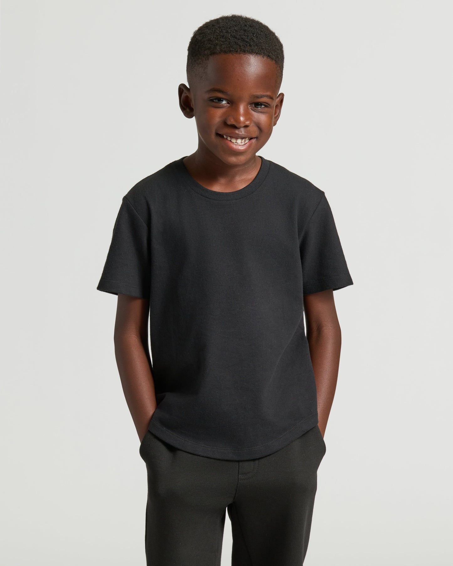 Boys' Black Classic Curved Hem Crew Neck