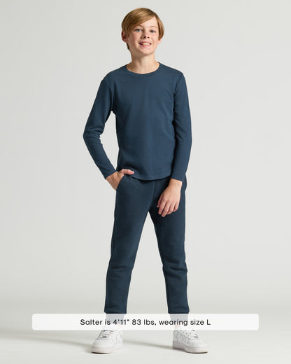 Boys' Navy Classic Long Sleeve Curved Hem Crew